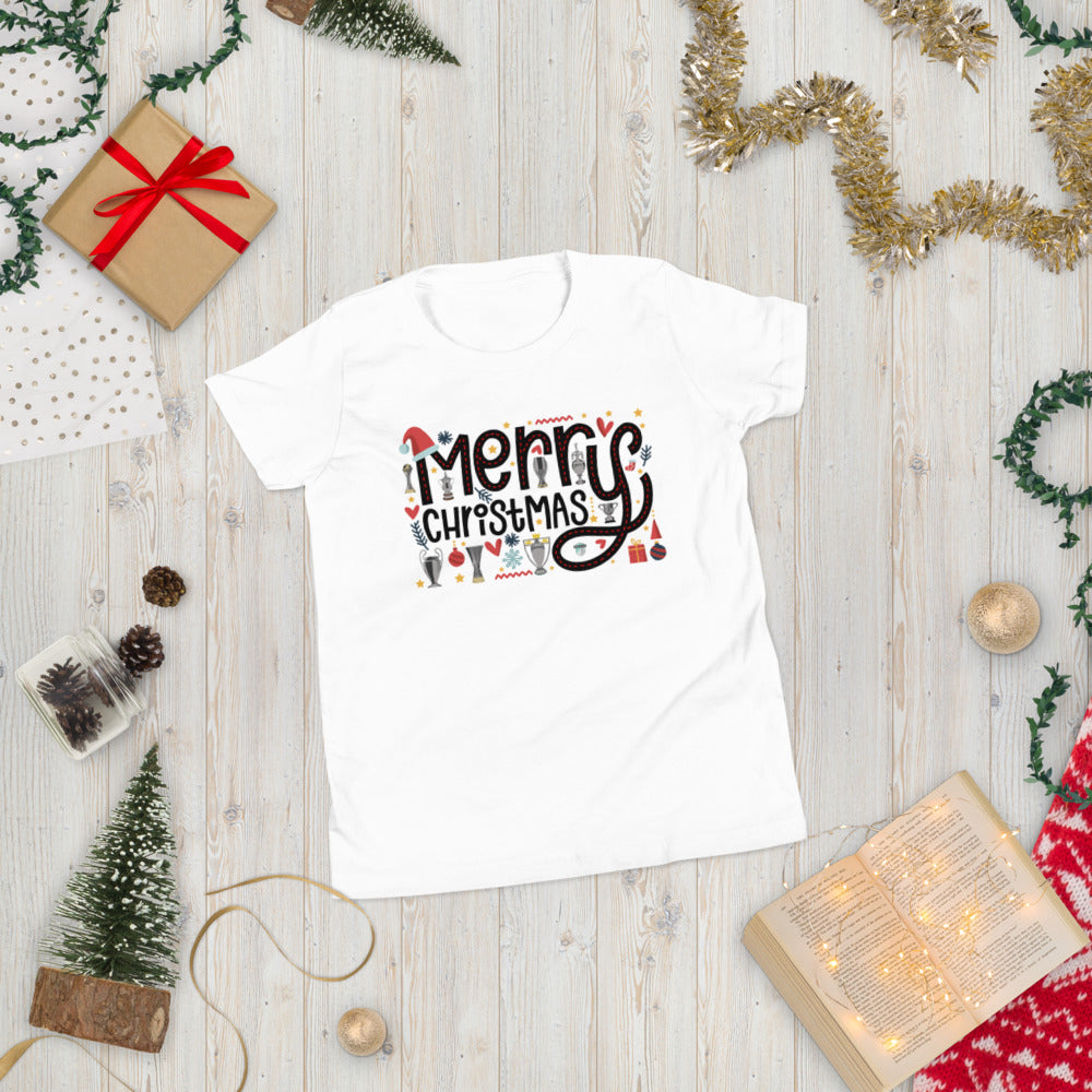 Liverpool Christmas Youth T-Shirt features Liverpool Trophy collection